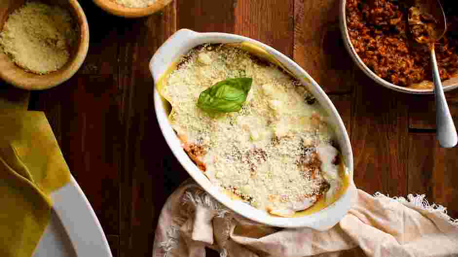 Bechamel Lasagna Recipe: 
Add a few fresh basil leaves.