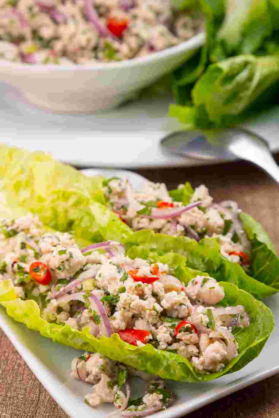 Chicken Larb (Laab Gai) Recipe: Serve with lettuce leaves.