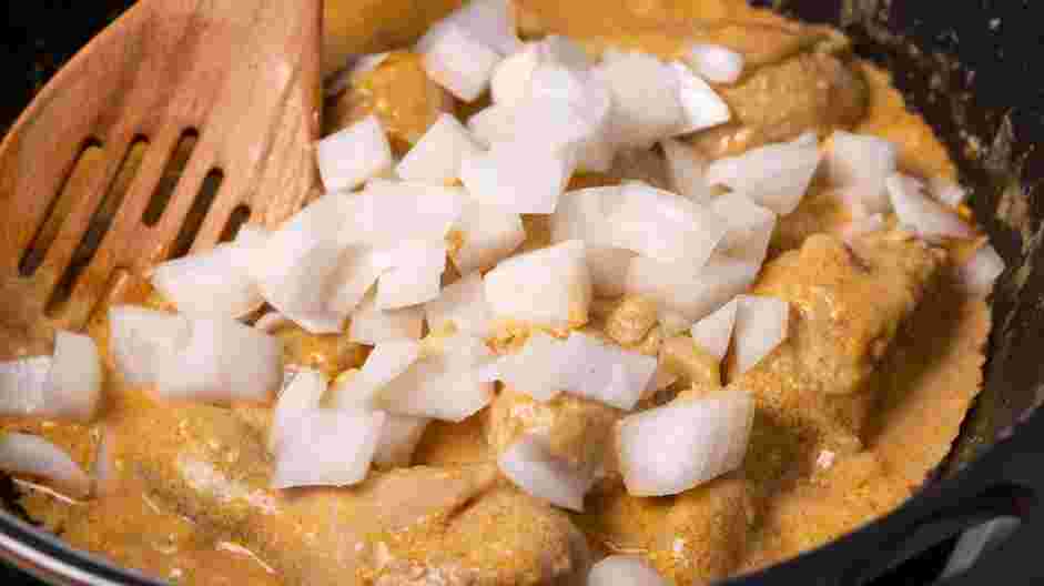 Chicken Massaman Curry Recipe:
Stir in onion and the diluted coconut milk.
