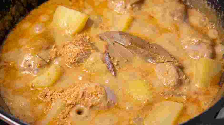 Chicken Massaman Curry Recipe:
When the chicken is fully cooked, add the potatoes, bay leaves and cinnamon sticks.