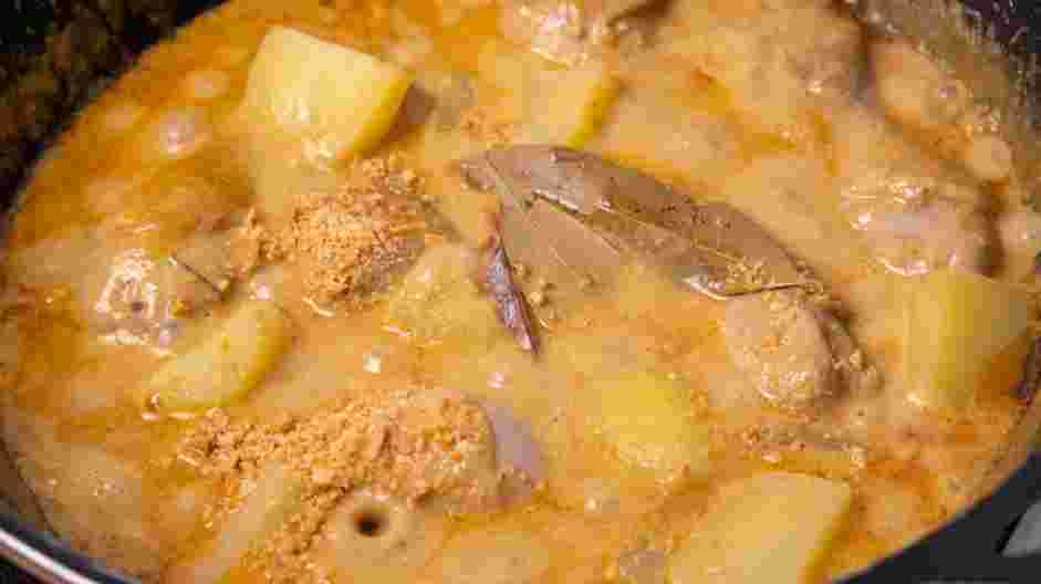 Chicken Massaman Curry Recipe: 
When the chicken is fully cooked, add the potatoes, bay leaves and cinnamon sticks.