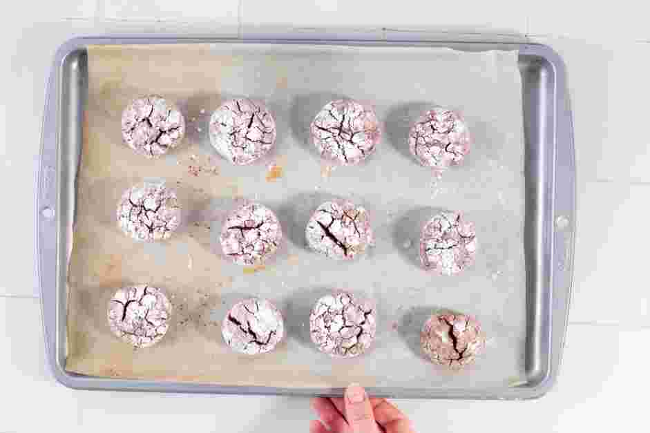 Red Velvet Crinkle Cookies Recipe: Let the cookies cool for 5 minutes before moving them to a cooling rack to cool completely.