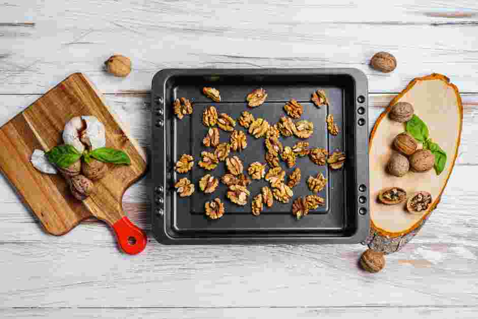 Walnut Pesto Recipe:
Place the walnuts on a baking sheet and toast for 5-7 minutes.