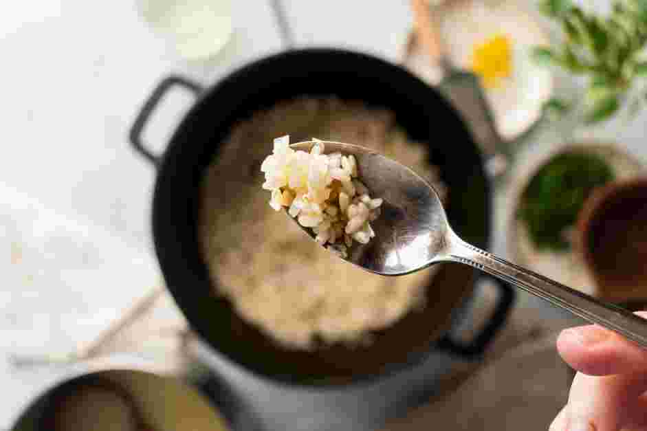 Parmesan Risotto Recipe:
Add the arborio rice and toast until the edges of the rice become translucent, about 2-3 minutes.