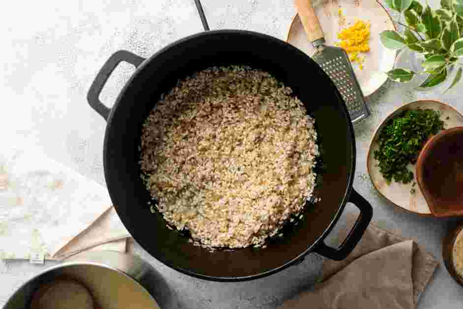 Parmesan Risotto Recipe: 
Add the white wine and cook until the rice has absorbed all the liquid.