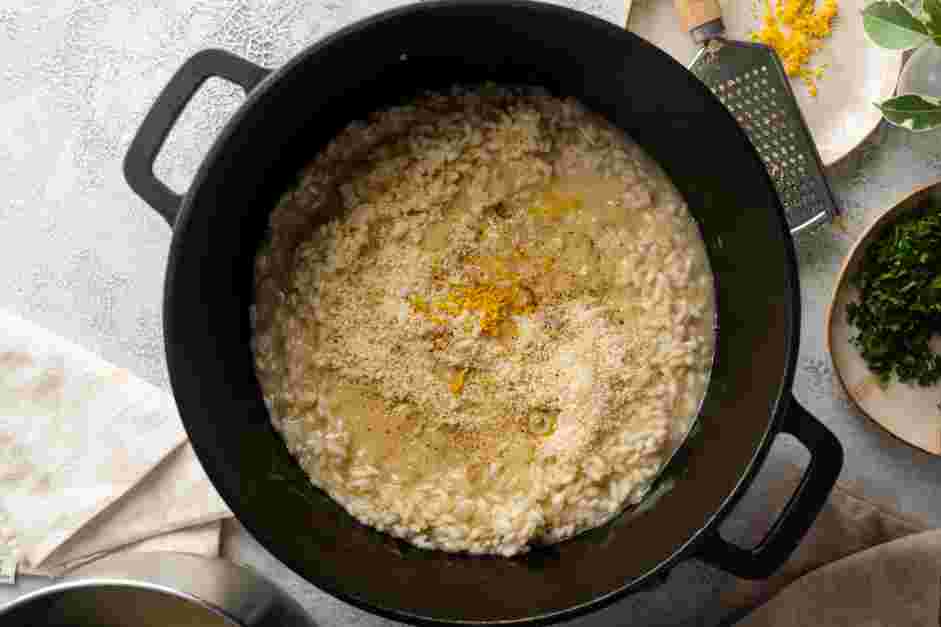 Parmesan Risotto Recipe: 
Stir in the Parmesan cheese and the lemon zest.