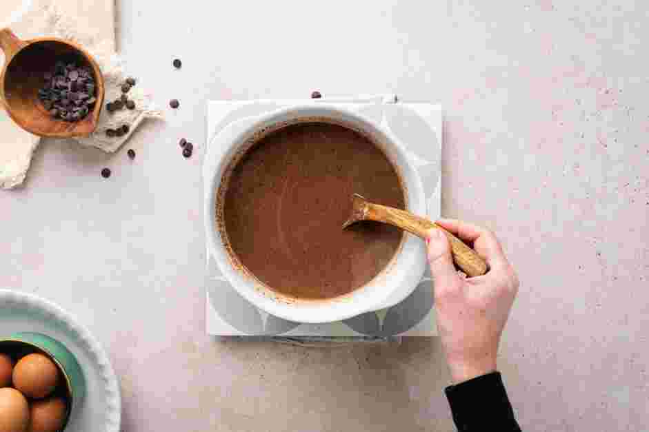 Chocolate Flan Recipe:
In a large bowl, add the chocolate chips and slowly pour the hot cream mixture over the chocolate.