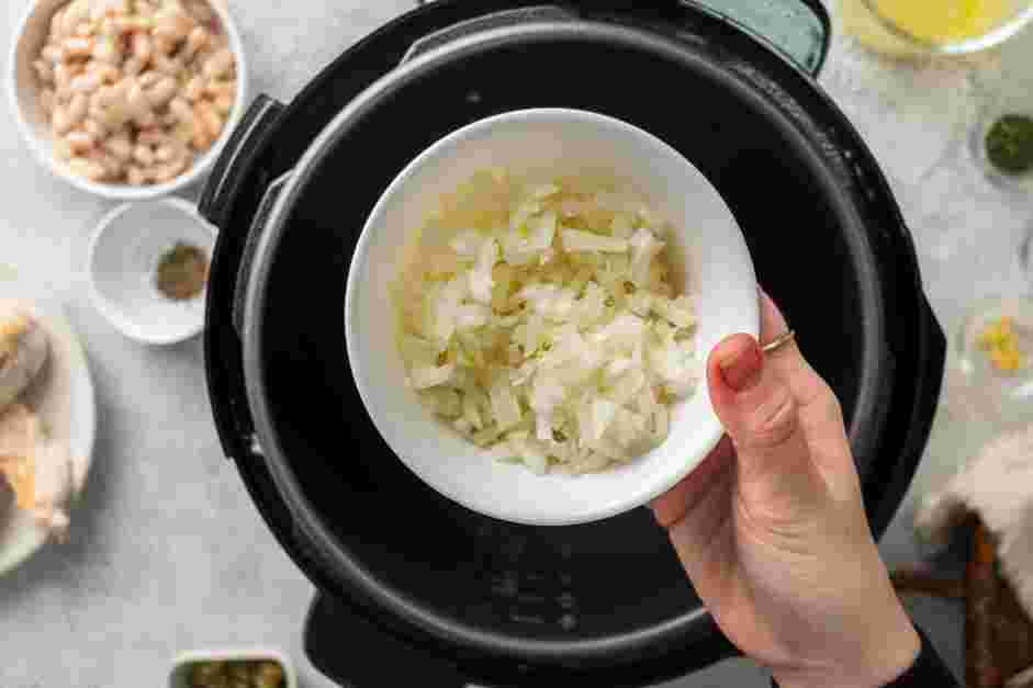 Instant Pot White Chicken Chili Recipe:
Add the onions and cook until nearly softened, about 3-4 minutes.