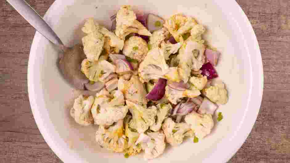 Cauliflower Potato Salad Recipe:
While the potatoes are simmering, roast the cauliflower.