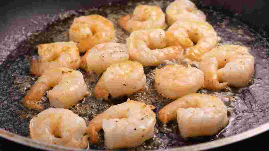 Creamy Shrimp Pasta Recipe:
In a saute pan, add three tablespoons of butter and melt.