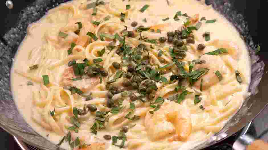 Creamy Shrimp Pasta Recipe: Add the capers and chopped basil.