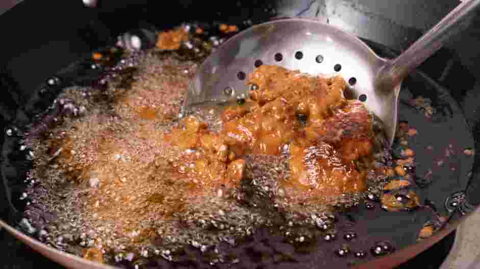 Mochiko Chicken Recipe: When ready to fry, heat 2-3 inches of oil in a heavy-bottomed pot to 350°F.