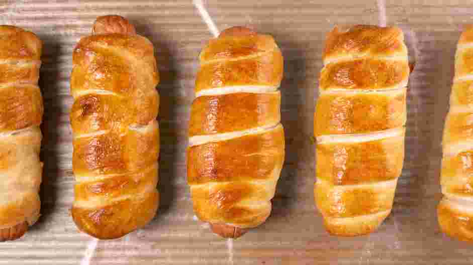 Pretzel Dog Recipe: 
Bake until golden brown, rotating the pan halfway, about 12-15 minutes.