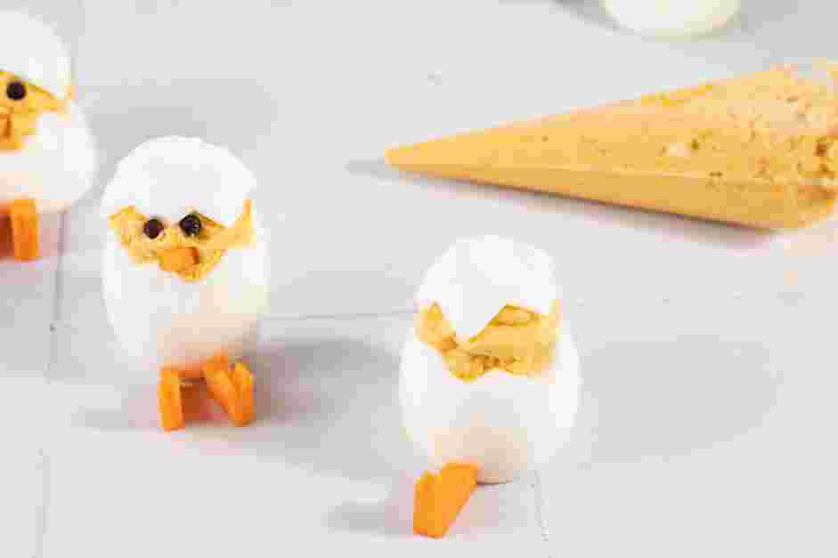 Deviled Egg Chicks Recipe:
Place the top half of the egg white.