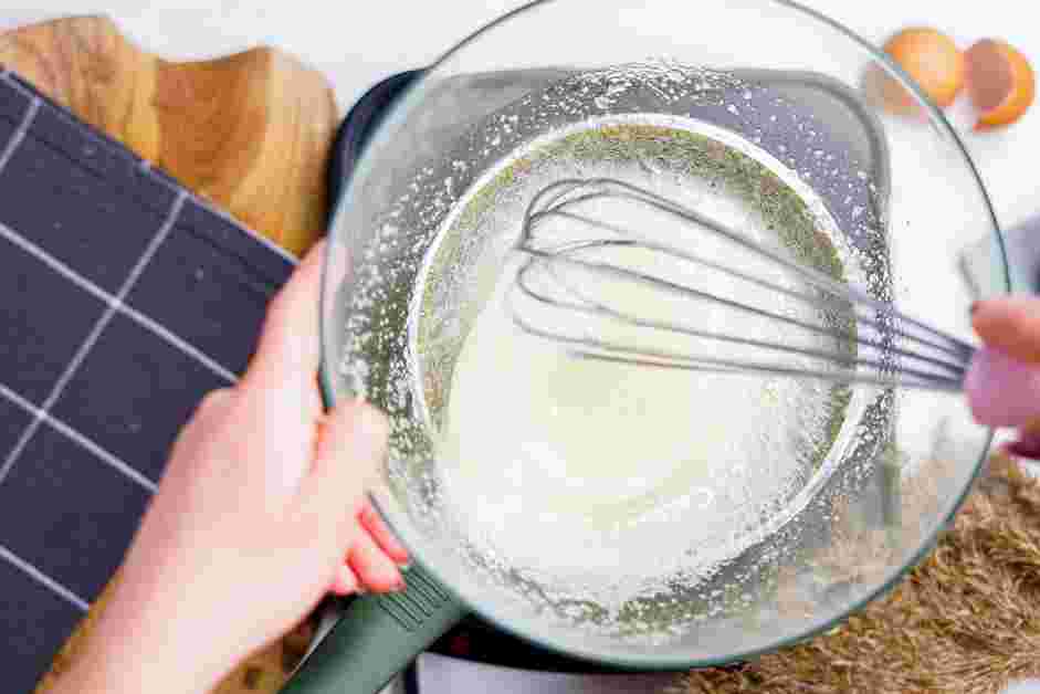 Seven Minute Fosting Recipe: Place the bowl over the simmering water and whisk until the sugar is dissolved and the egg white mixture is warm and no longer grainy when rubbed between your fingers, about 3-4 minutes.