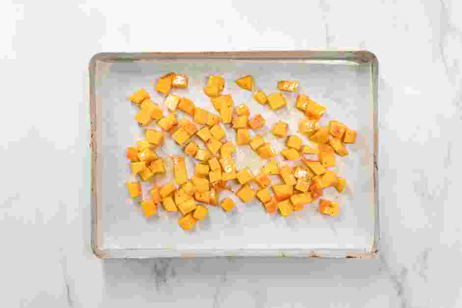 Butternut Squash Tacos Recipe: 
Transfer the butternut squash to the sheet pan and roast in the oven until soft and slightly brown, about 20-25 minutes.