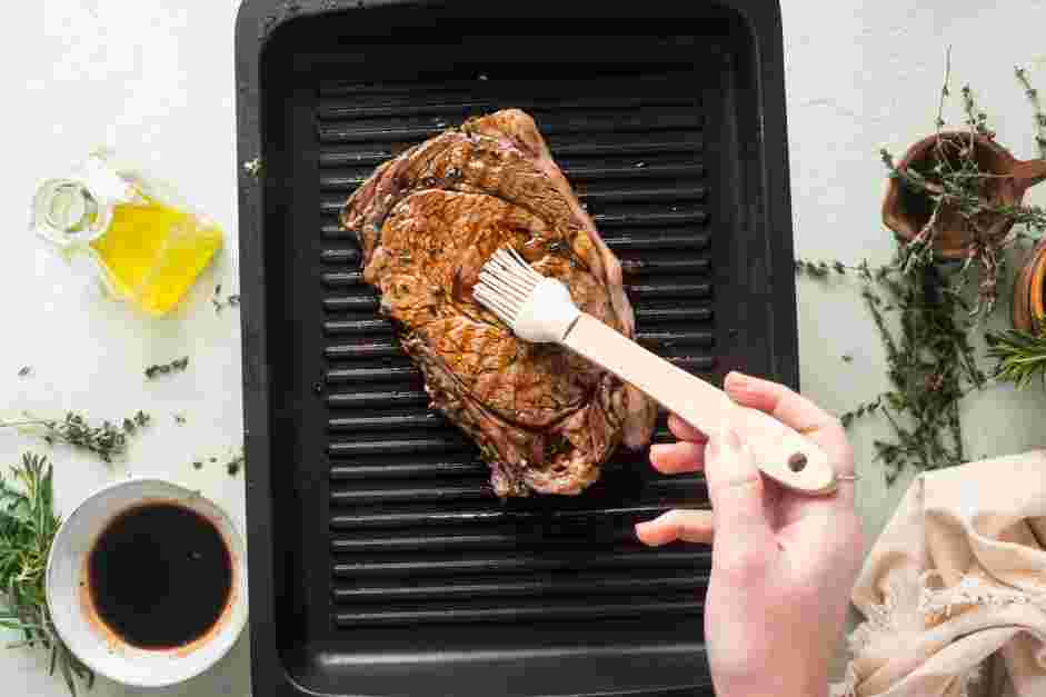 Grilled Flat Iron Steak Recipe: 
Baste two to three times with the reserved balsamic glaze.