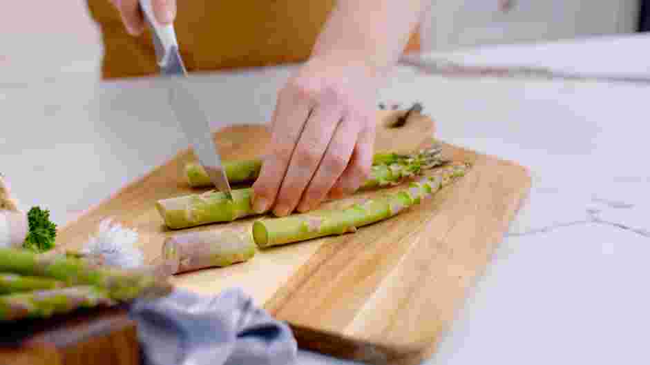 Asparagus Tart Recipe: 
Prepare the asparagus by trimming the tough ends, about 1&frac12; - 2 inches.