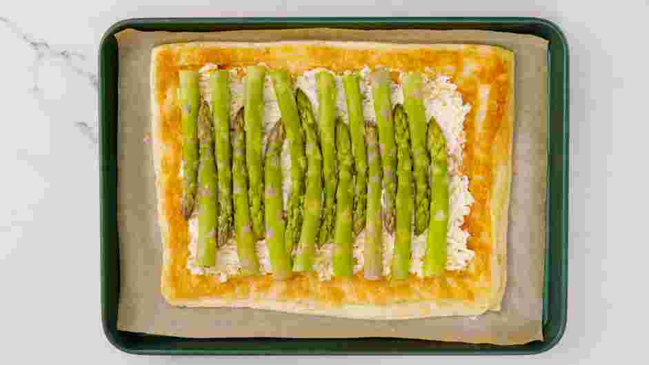 Asparagus Tart Recipe: Spread the cream cheese mixture evenly over the center of the crust.