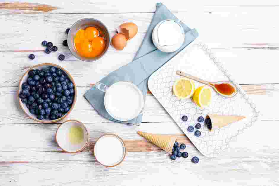 Blueberry Ice Cream Recipe: 
Set up and pre-chill the ice cream maker.