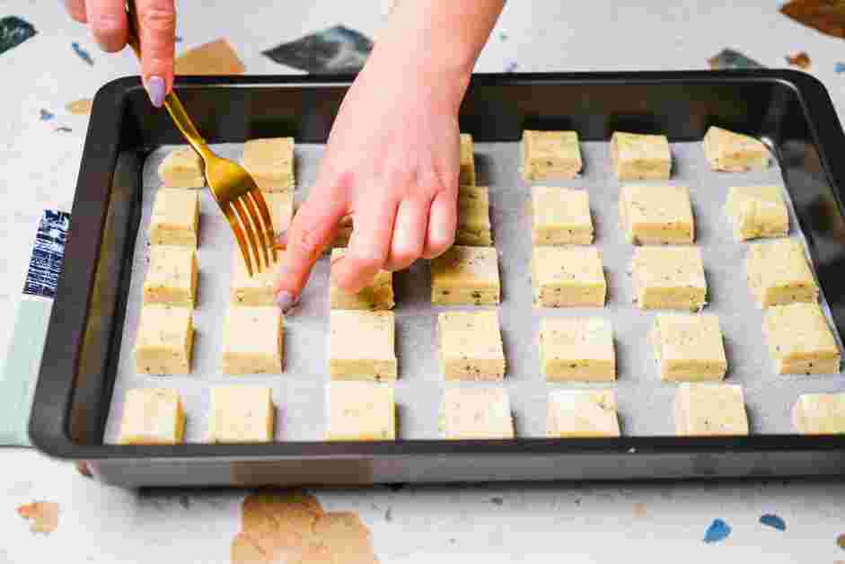 Lavender Shortbread Recipe:
Place the shortbread about half-inch apart on the prepared sheet pan.