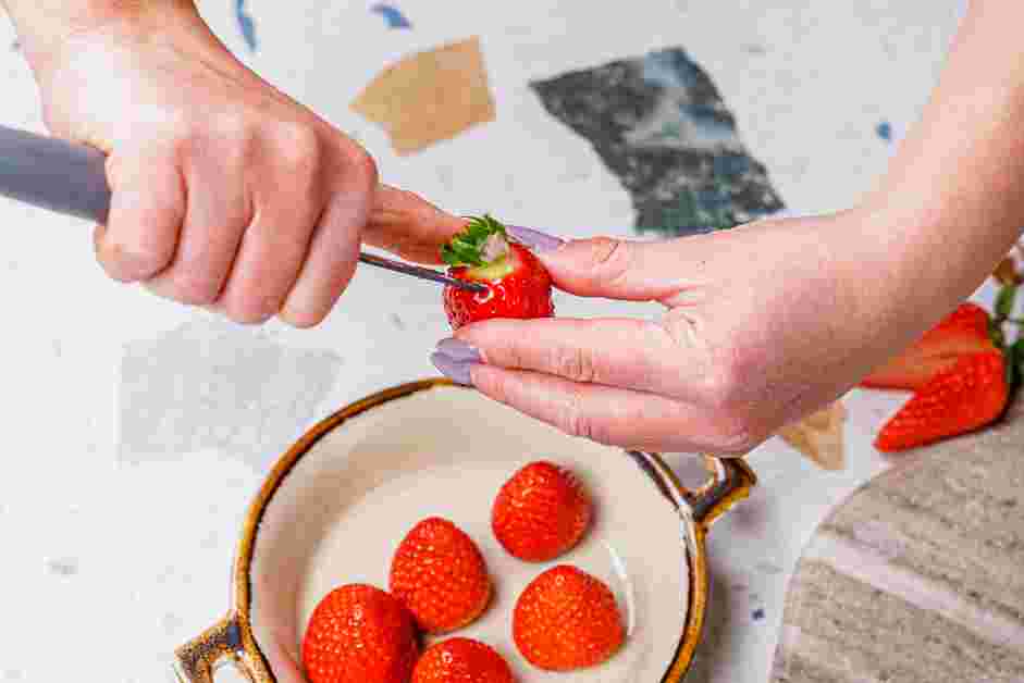 Strawberry Mochi Recipe: Hull the strawberries and set them aside.