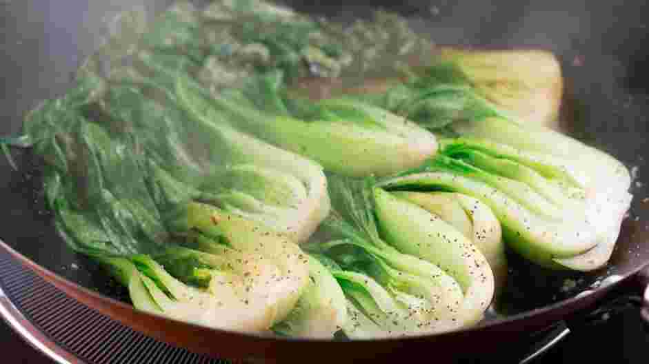 Bok Choy Stir Fry Recipe:
Let the bok choy cook, for 2-3 minutes, or until the leaves are wilted and the bok choy is crisp-tender.