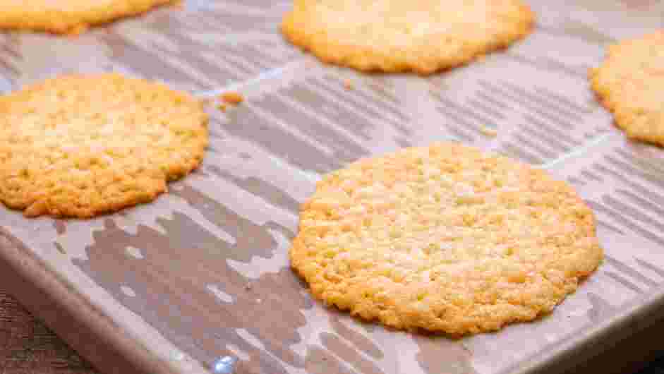 Parmesan Cheese Crisps Recipe: Remove the crisps from the sheet pan from the oven.