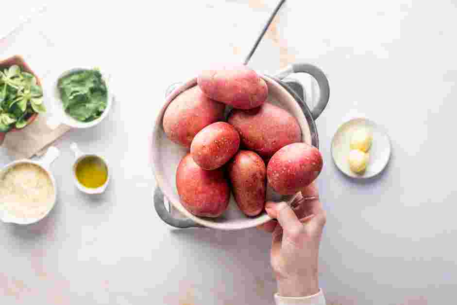 Smashed Red Potatoes Recipe:
Bring a large pot of salted water to a boil.