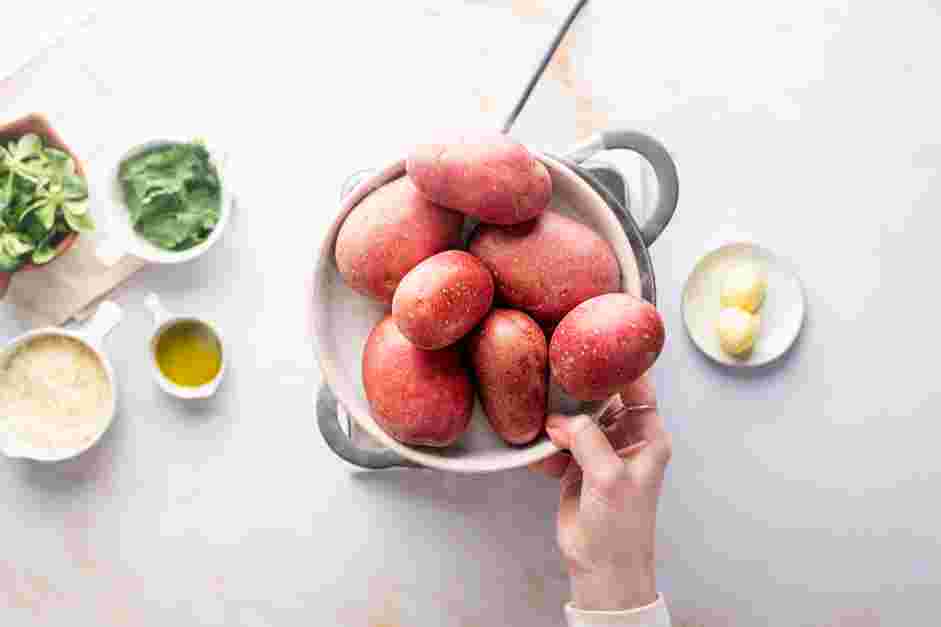 Smashed Red Potatoes Recipe: 
Bring a large pot of salted water to a boil.