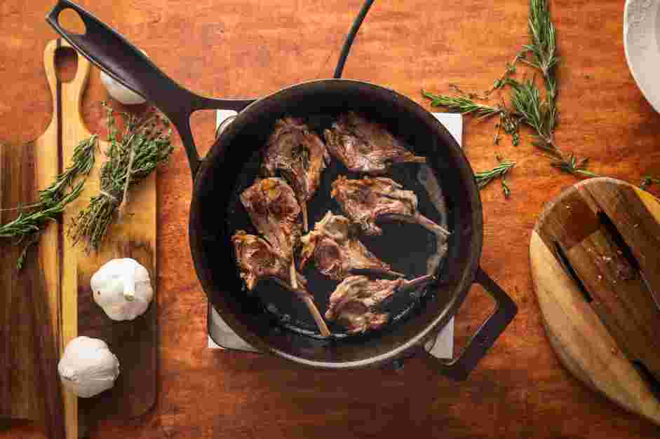 Sous Vide Lamb Chops Recipe:
Heat a cast-iron skillet over medium-high heat and add the oil until the oil shimmers and a few wisps of smoke come off of the pan.