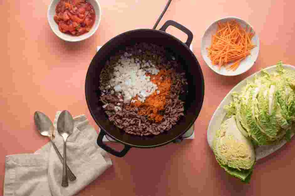 Stuffed Cabbage Soup Recipe: 
Stir in the diced onion and grated carrot.