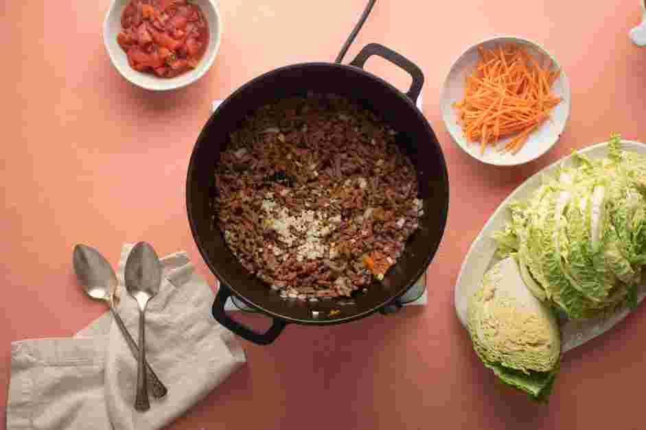 Stuffed Cabbage Soup Recipe: Add the garlic and cook until fragrant, less than 1 minute.