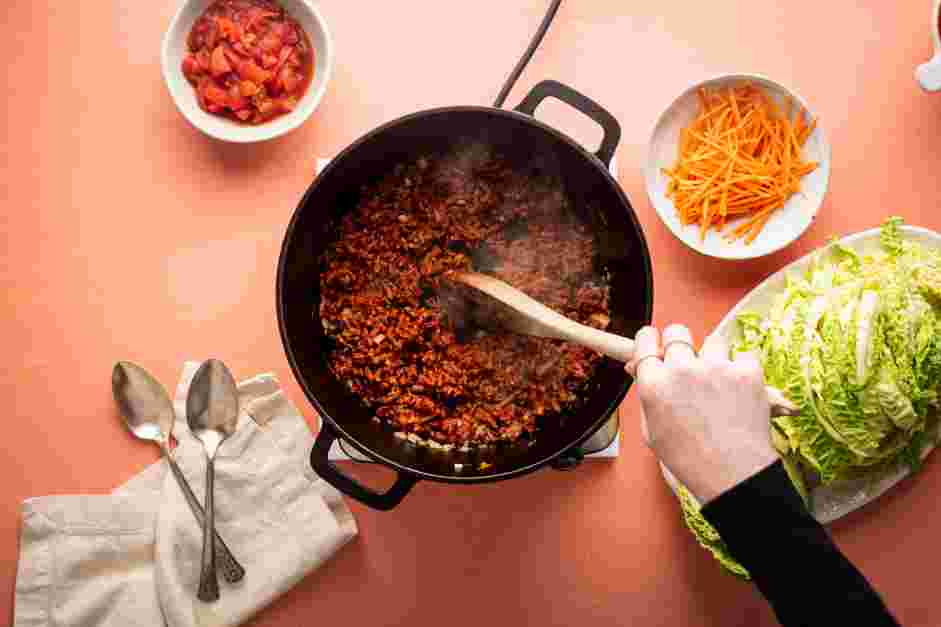 Stuffed Cabbage Soup Recipe:
Add the tomato paste and cook until toasted, about 2-3 minutes.