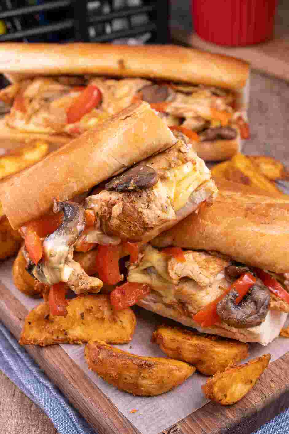 Chicken Cheesesteak Recipe: 
Place the sandwiches back in the broiler for 2 minutes or until the cheese is melted.