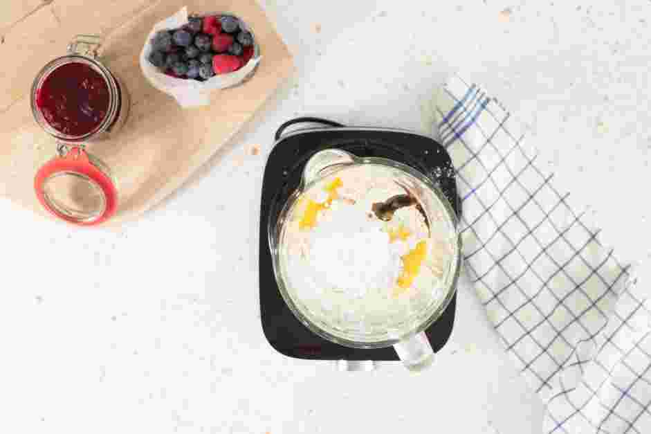 Swedish Pancakes Recipe: In the jar of a blender, add the eggs, milk, butter, flour, confectioners’ sugar, vanilla extract and salt.