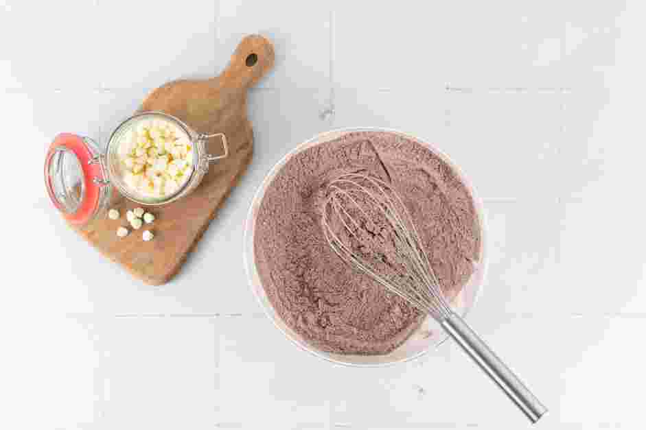 White Chocolate Chip Cookies Recipe:
In a medium bowl, whisk together the cocoa powder, flour, baking soda and kosher salt.