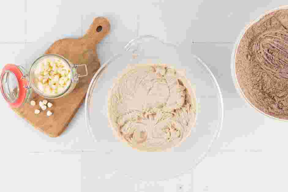 White Chocolate Chip Cookies Recipe:
In the bowl of a standing mixer fitted with the paddle attachment or with an electric hand mixer, beat the butter, granulated sugar and dark brown sugar together on medium speed until light and fluffy.