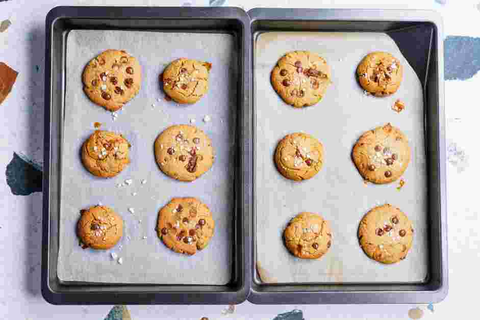 Toffee Chocolate Chip Cookies Recipe: Bake for 10 minutes, rotating the pans halfway, until the edges are golden brown.