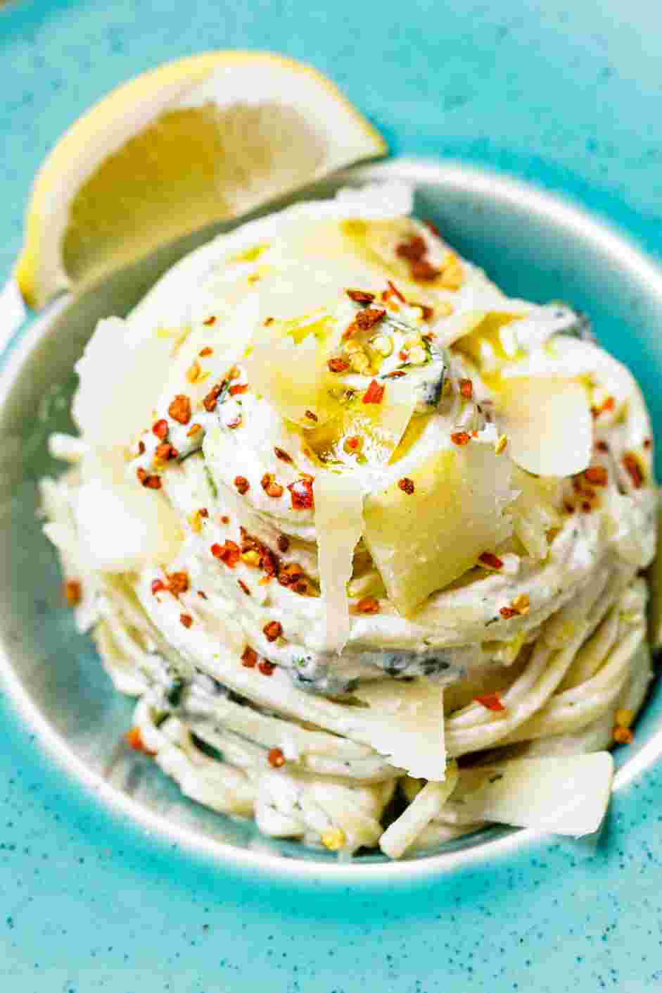 Lemon Ricotta Pasta Recipe: 
Top the pasta with grated or shaved Parmesan cheese, a drizzle of extra-virgin olive oil and a pinch of red pepper flakes, if desired.