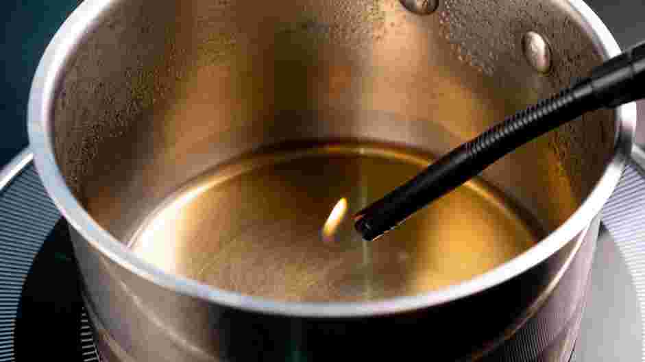 Ponzu Sauce Recipe: Turn off the heat and light the mixture with a long-reach lighter.