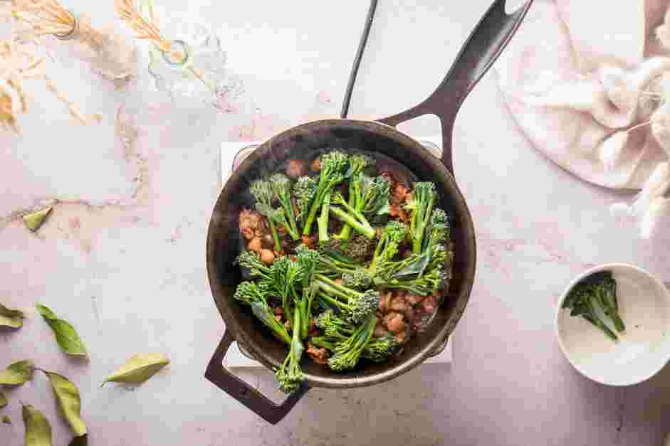 Sausage Rigatoni Recipe: Stir in the finely chopped fresh thyme and rosemary, chopped broccoli rabe and olive oil.