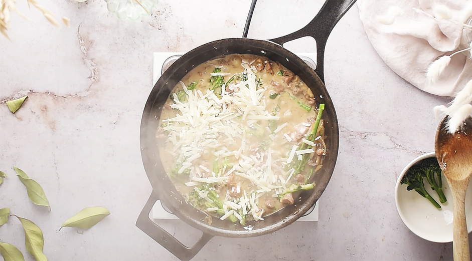 Sausage Rigatoni Recipe: 
Stir in the Parmigiano Reggiano cheese.