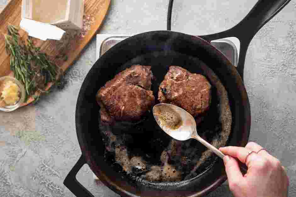 Sous Vide Filet Mignon Recipe: 
While searing, tilt the pan towards you and use a spoon to continuously baste the steaks with the butter.