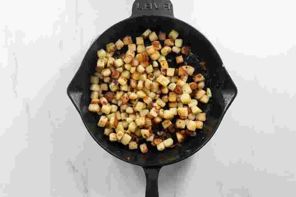 Skillet Breakfast Potatoes Recipe: 
Season the potatoes with the salt and cook, stirring every minute or so, until they are crispy on all sides.