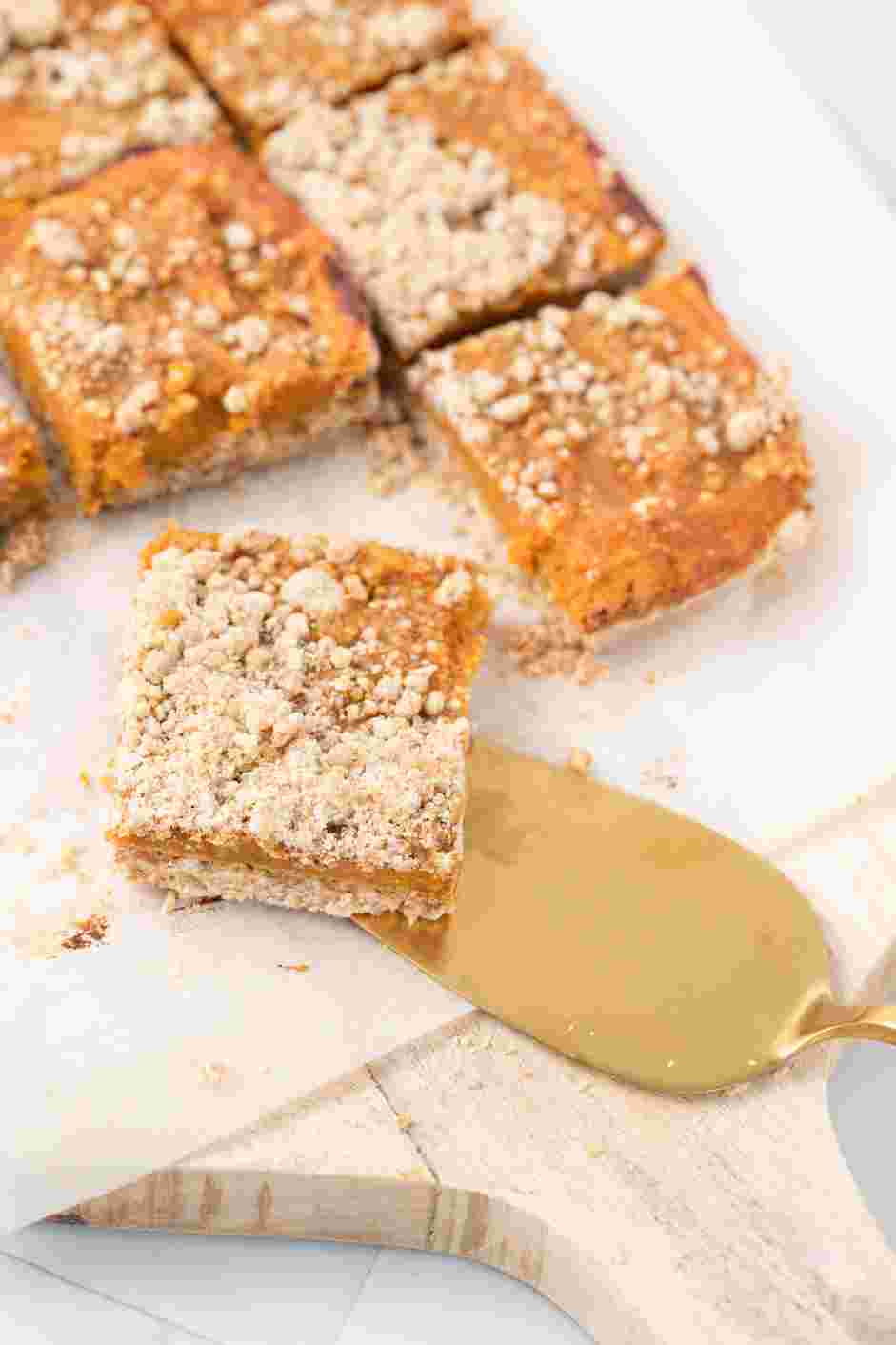 Pumpkin Pie Bars Recipe: 
Cool completely in the pan before cutting into squares.