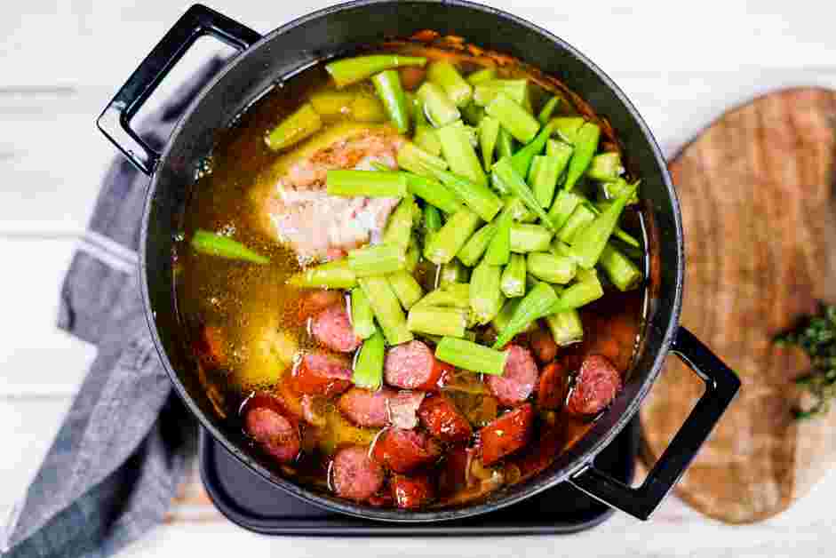 Chicken Gumbo Soup Recipe:
Return chicken, sausage, and bacon to the pot along with the okra and stock.