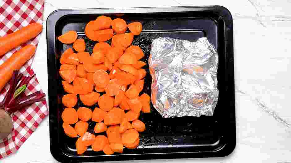 Roasted Beets and Carrots Recipe: Add a splash of water and wrap tightly.