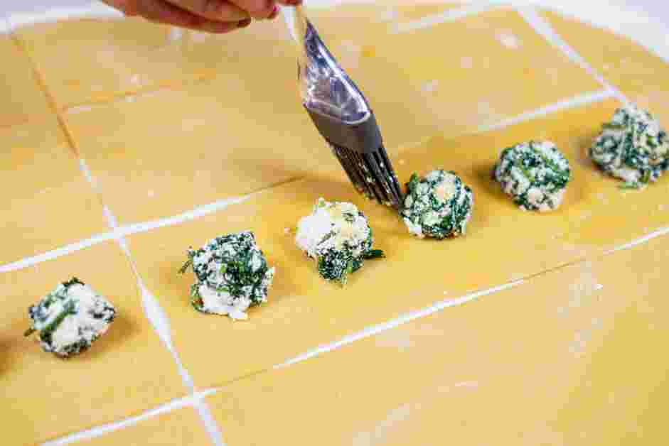 Spinach Ravioli Recipe: 
Brush with egg wash around the filling.