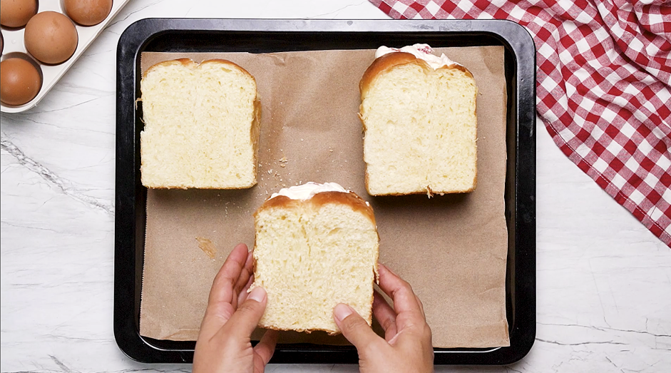 Stuffed French Toast Recipe: 
Remove the cream cheese mixture from the freezer and fill the pocket with the cream cheese mixture.